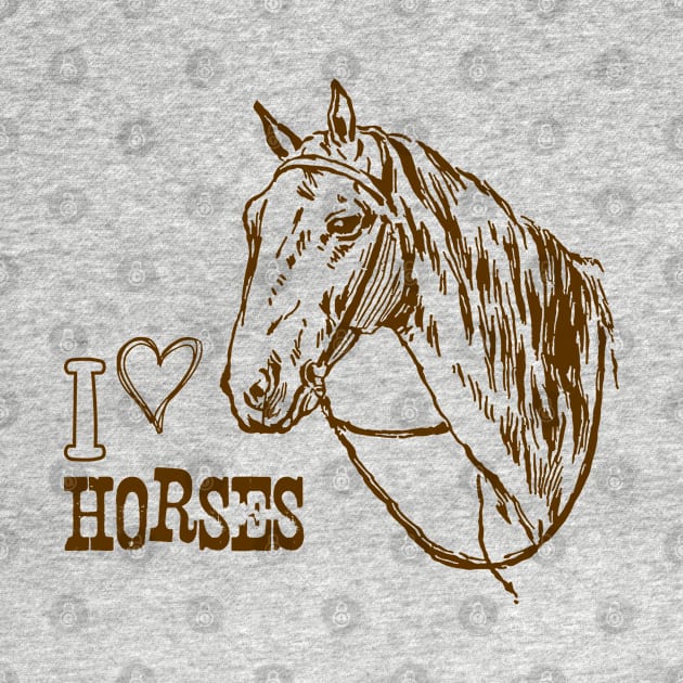 I Love Horses, Monochrome Horse Illustration with Text by Biophilia